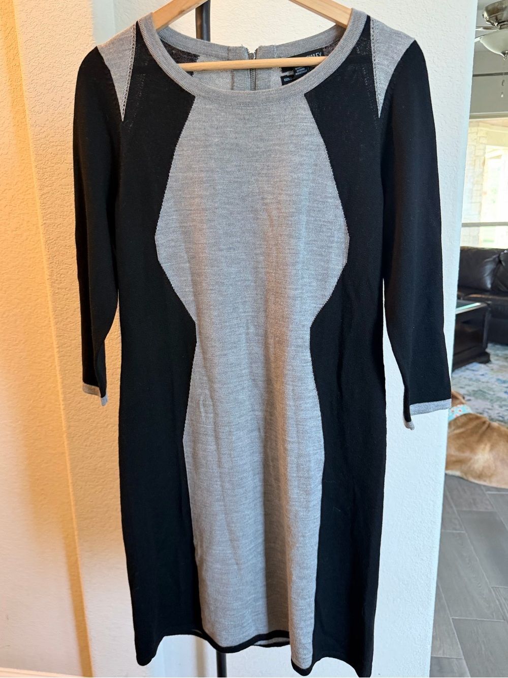 Cynthia Rowley Black Gray Colorblock 100% Extra Fine Merino Dress M MSRP: $225